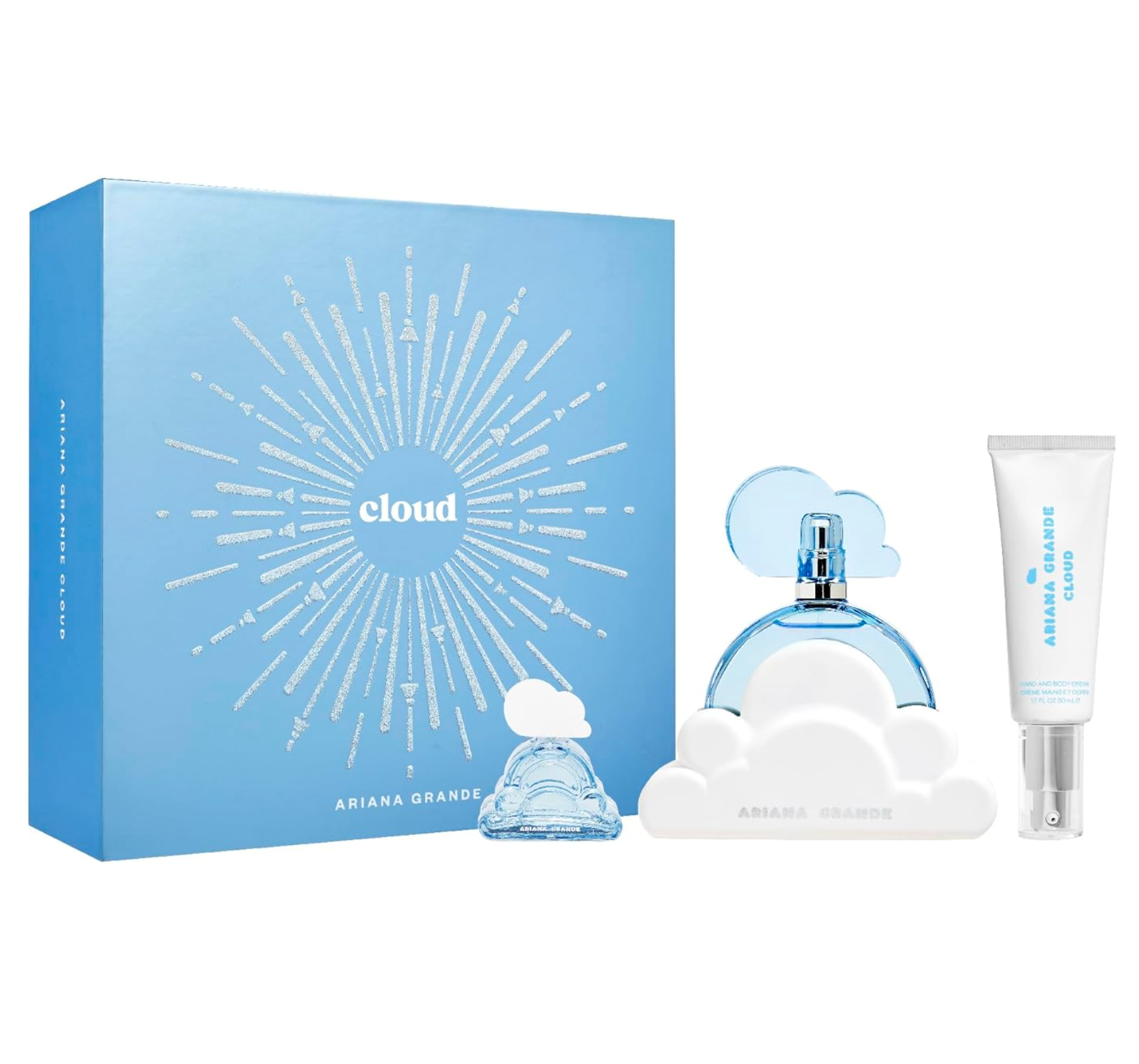 Ariana Grande Cloud 3PCS Gift Set - 100ML EDP Spray + 7.5ML Mini + 50ML Hand & Body Cream (Women)