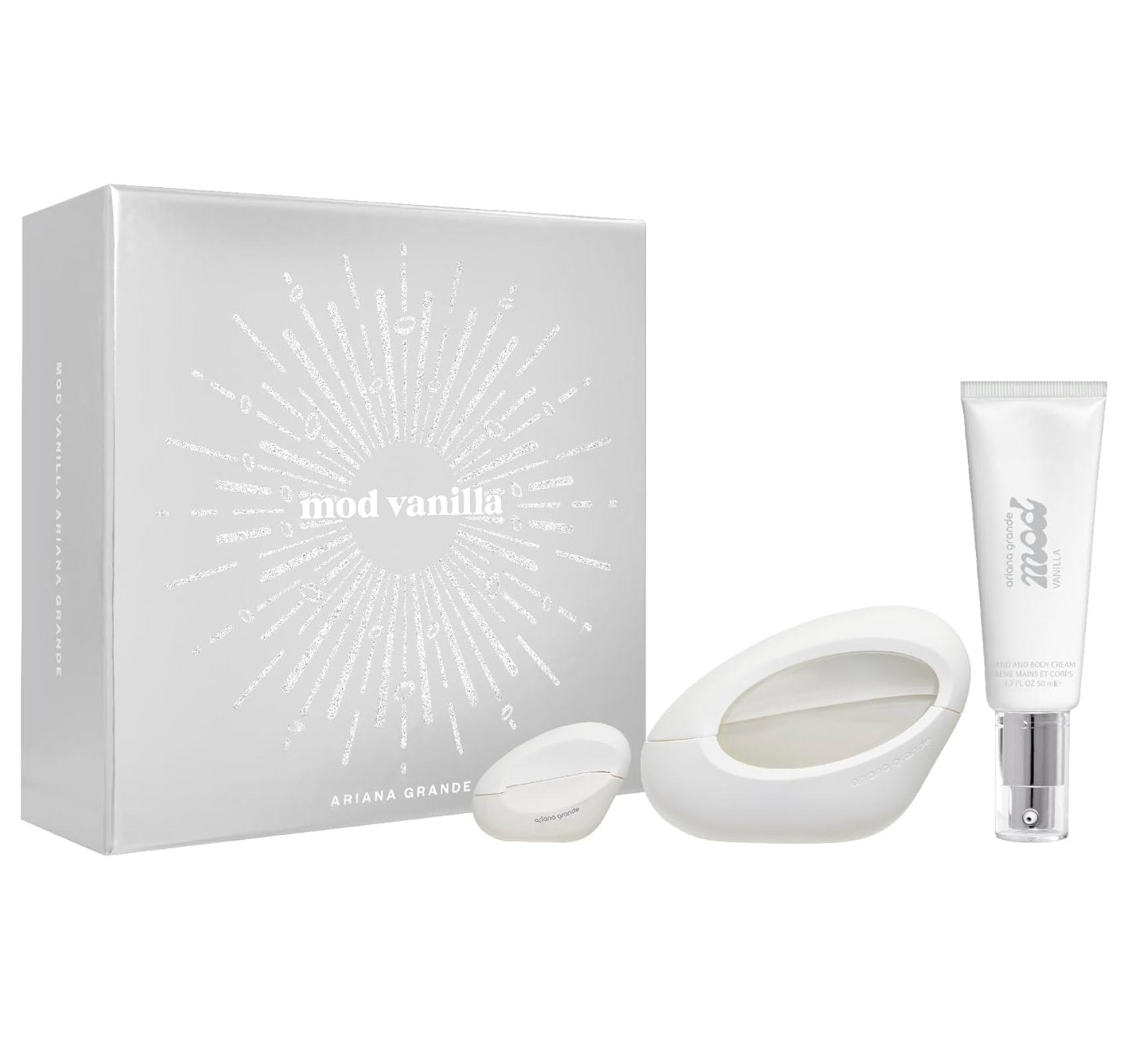 Ariana Grande Mod Vanilla 3PCS Gift Set - 100ML EDP Spray + 7.5ML Mini + 50ML Hand & Body Cream (Women)
