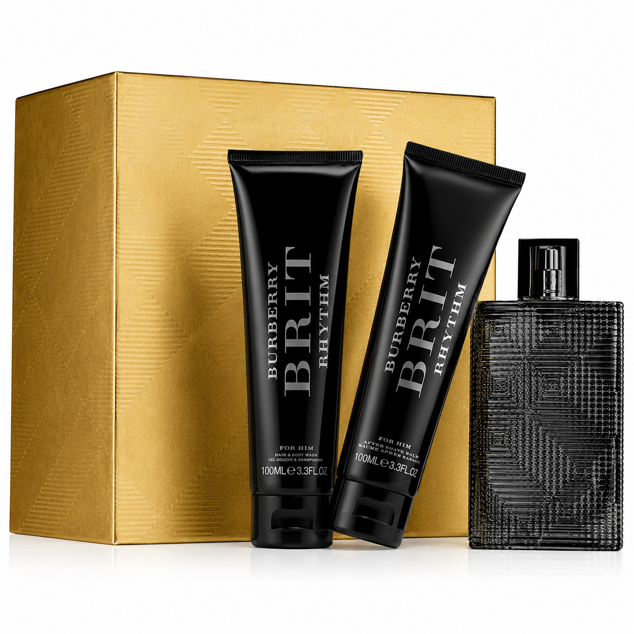 Burberry Brit Rhythm 3PCS Gift Set - 90ML EDT Spray + 100ML Shower Gel + 100ML After Shave Balm (Men) 