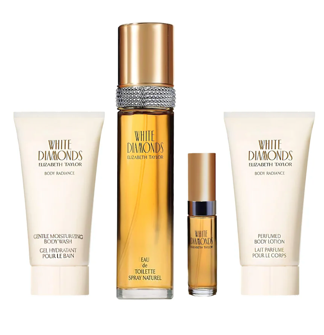 Elizabeth Taylor White Diamonds 4PCS Gift Set - 100ML EDT Spray + 100ML Body Lotion + 100ML Body Wash + 10ML Mini Spray (Women)
