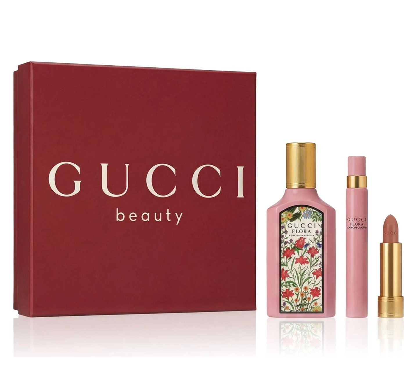 Gucci Flora Gorgeous Gardenia 3PCS Gift Set - 50ML EDP Spray + 10ML EDP Spray + 1G Red Lipstick (Women)