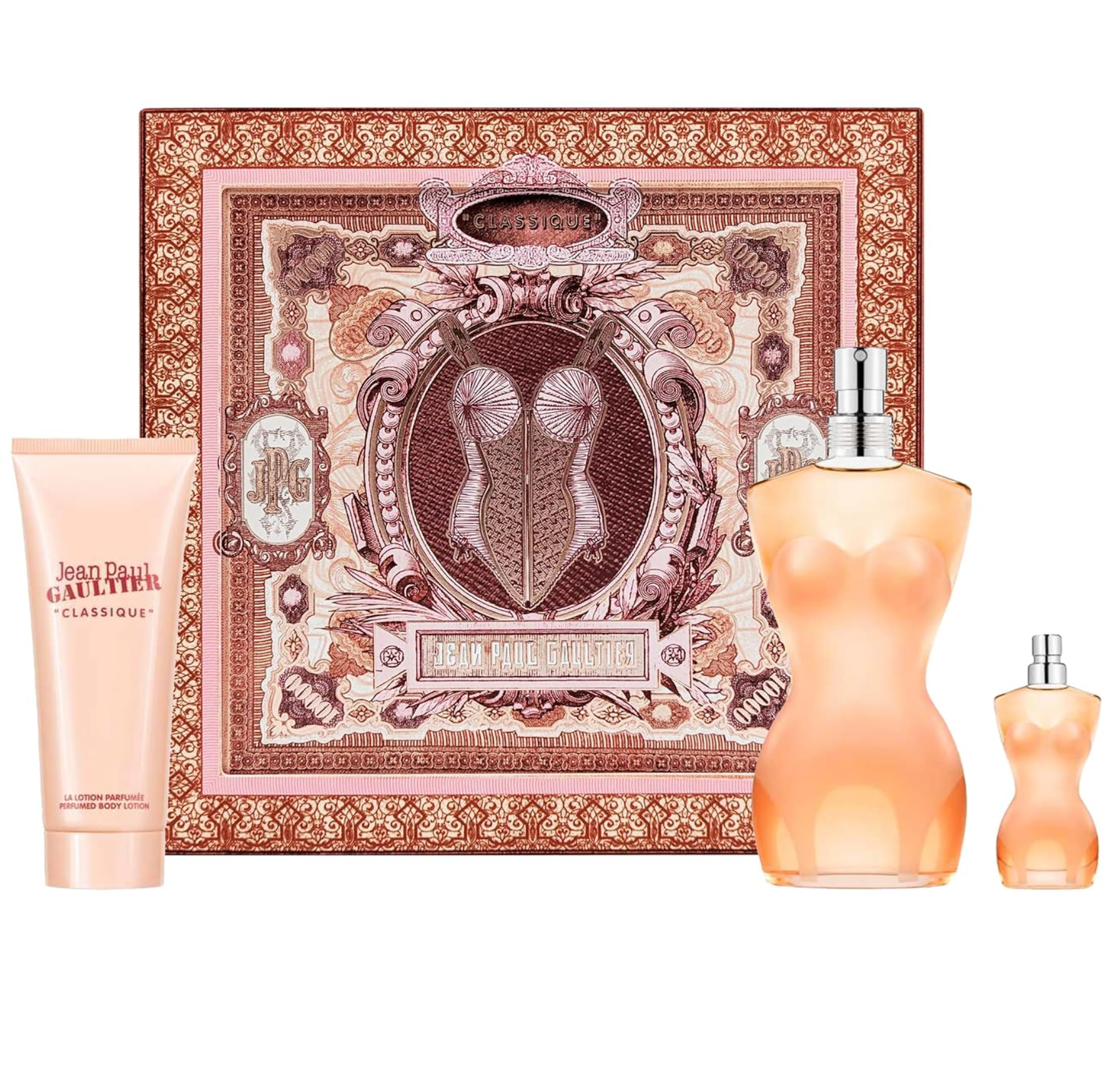 Jean Paul Gaultier JPG Classique 3PCS Gift Set - 100ML EDT Spray + 6ML EDT Spray + 75ML Perfumed Body Lotion (Women)