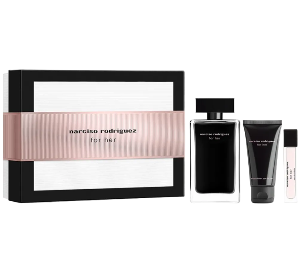 Narciso Rodriguez For Her (Eau De Toilette) Gift Set - 100ML EDT Spray + 10ML Mini + 50ML Body Lotion (Women)