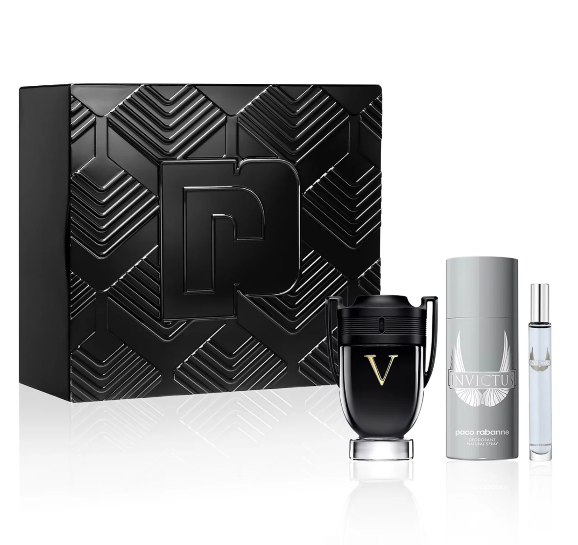 Paco Rabanne Invictus Victory Elixir (Parfum Intense) 3PCS Gift Set - 100ML EDP Spray + 150ML Deodorant Spray + 10ML Travel Spray (Men)