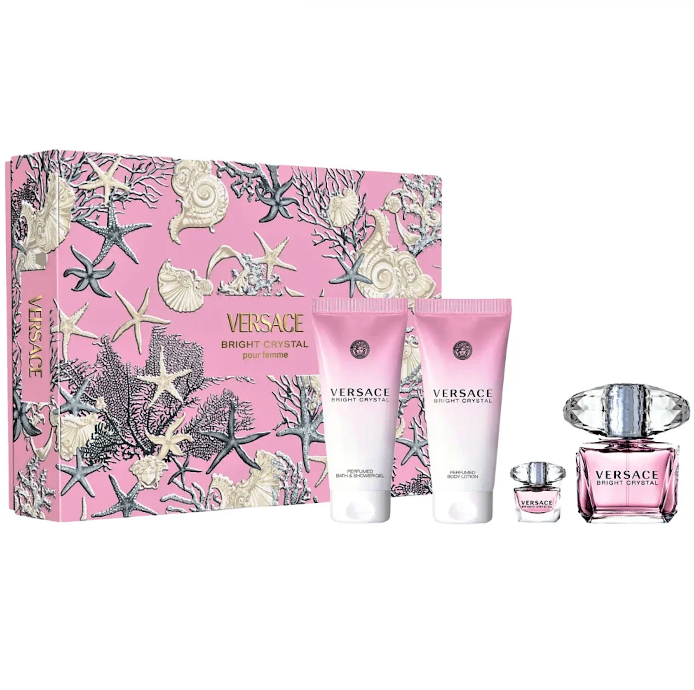 Versace Bright Crystal 4PCS Gift Set - 90ML EDT Spray + 100ML Perfumed Body Lotion + 100ML Perfumed Bath & Shower Gel + 5ML EDT Spray (Women)