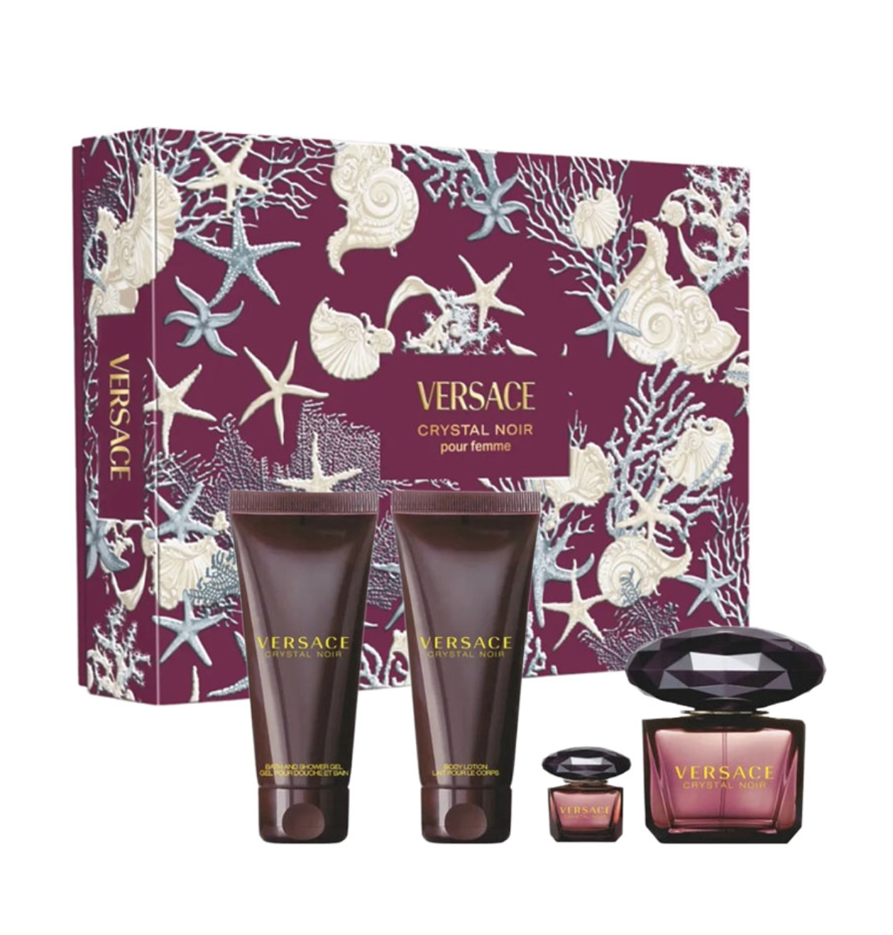 Versace Crystal Noir 4PCS Gift Set - 90ML EDP Spray + 100ML Perfumed Body Lotion + 100ML Perfumed Bath & Shower Gel + 5ML EDP Spray (Women)