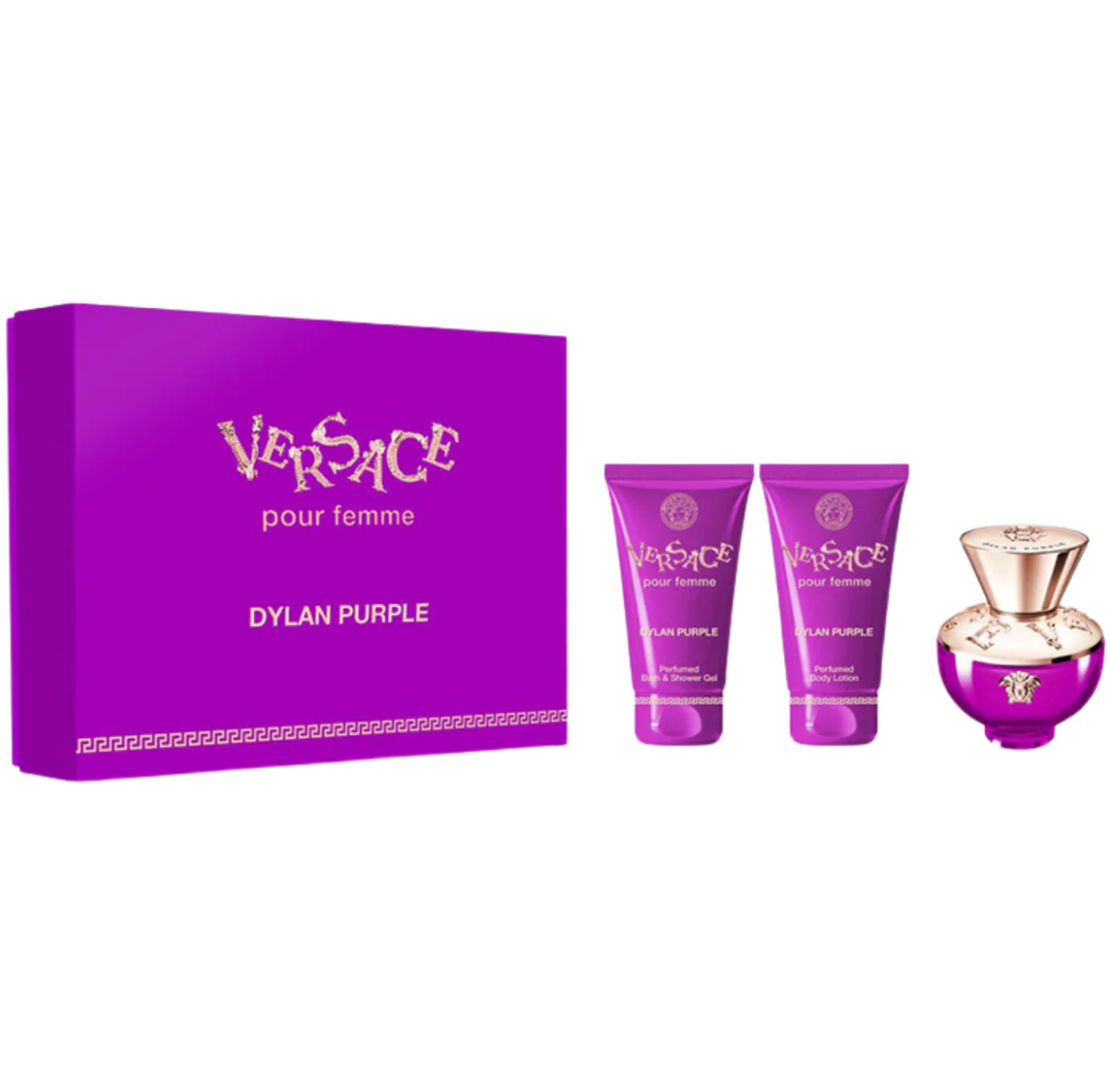 Versace Dylan Purple 3PCS Gift Set - 50ML EDP Spray + 50ML Perfumed Body Lotion + 50ML Perfumed Bath & Shower Gel (Women)