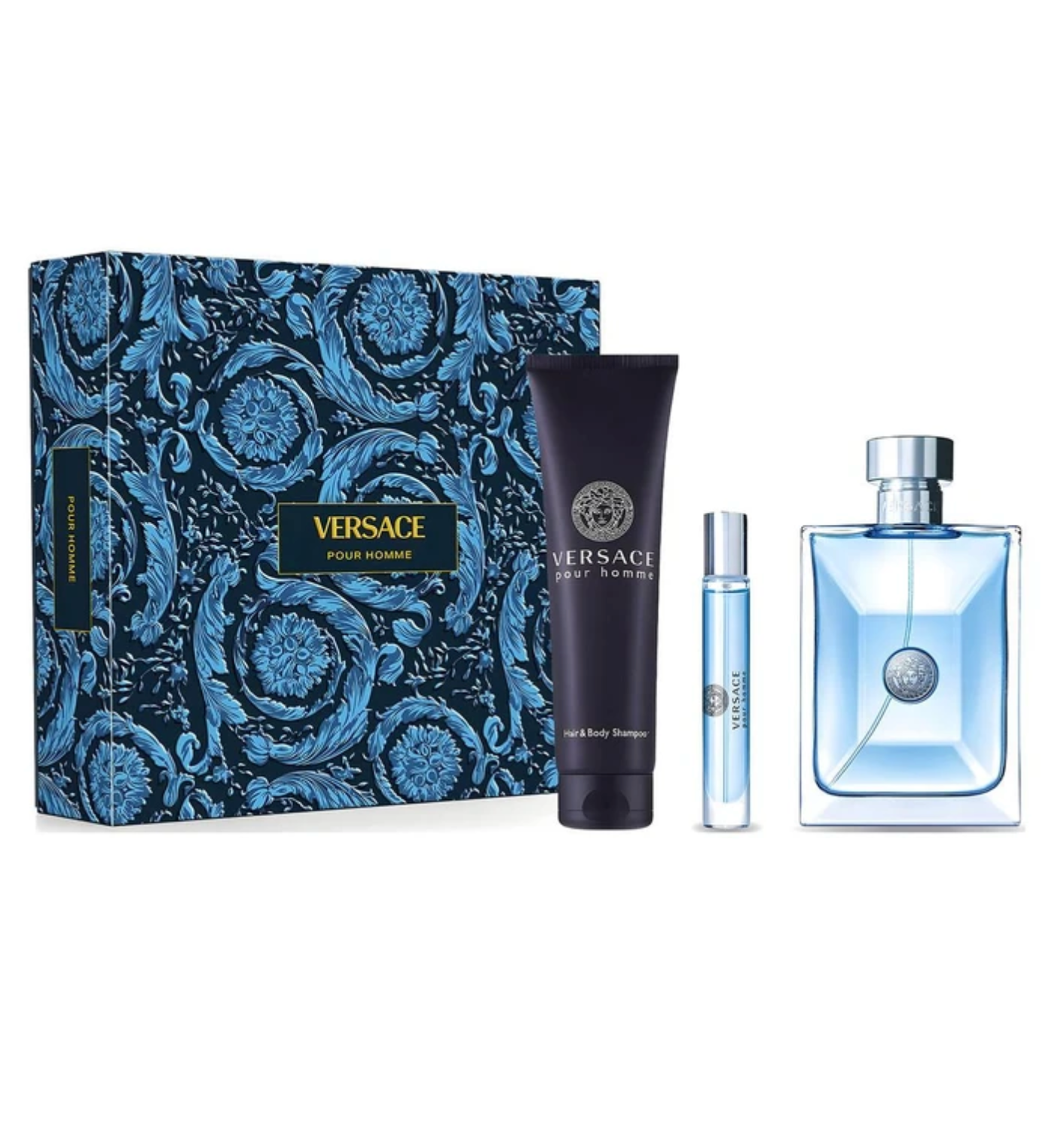 Versace Pour Homme 3PCS Gift Set - 100ML EDT Spray + 150ML Hair & Body Shampoo + 10ML EDT Spray (Men)