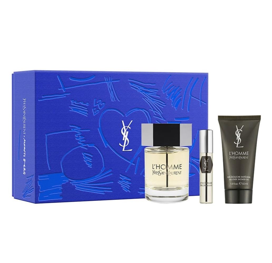 Yves Saint Laurent YSL L'Homme 3PCS Gift Set - 100ML EDT Spray + 50ML Shower Gel + 10ML EDT Spray (Men)