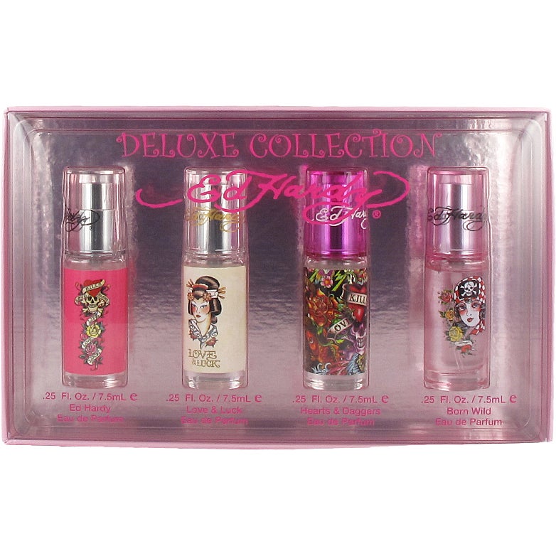 ed hardy deluxe collection 4 x 7.5ml miniature spray gift set (women)